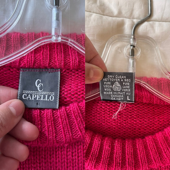 Vintage 100% Wool Pink Star Crewneck Sweater L Made in ๐จ๐ฆ - Picture 4 of 14